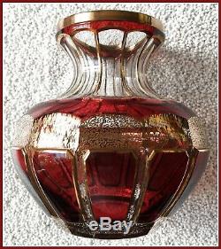 CRANBERRY PINK Vase CUT TO CLEAR CRYSTAL Nachtmann, Steiner & Vogel BYZANZ Gold