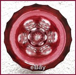 CRANBERRY RED PINK Vase Brilliant CUT TO CLEAR 24% LEAD CRYSTAL East GERMANY 70s