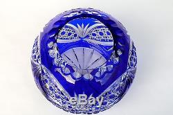 CRYSTAL Flower VASE Ball shape, 15x19 cm BLUE Cut to clear overlay RUSSIA, NEW
