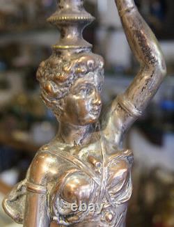 C. 1900 Victorian Deep Cut Crystal Silvered Bronze Oil Lamp Sculpture Decor
