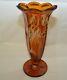 C. 1920's Vintage Moser Amber/clear Deep Cut Glass Vase Engraved With Flowers