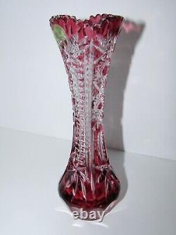 Caesar Cranberry Cut to Clear Crystal Vase 1104