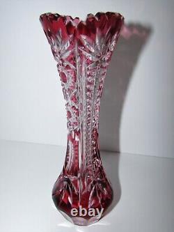 Caesar Cranberry Cut to Clear Crystal Vase 1104