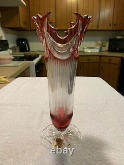 Caesar Crystal Bohemia Hand Cut Diadem Vase Ruby Red 11 With Sticker