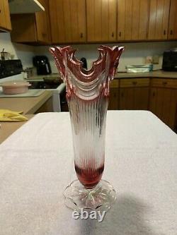 Caesar Crystal Bohemia Hand Cut Diadem Vase Ruby Red 11 With Sticker