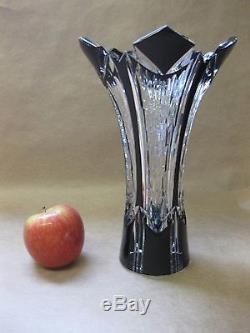 Caesar Crystal Bohemiae Black Cut to Clear Glass Vase Hand Cut Crystal