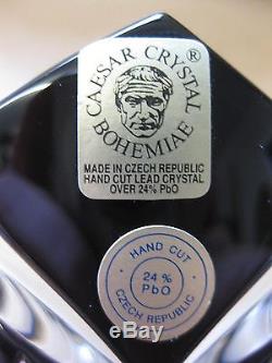 Caesar Crystal Bohemiae Black Cut to Clear Glass Vase Hand Cut Crystal