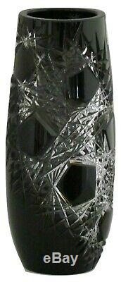 Caesar Crystal Bohemian Frost Vase Black Clear to Cut Crystal Czech Art Glass