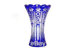 Caesar Crystal Czech Hand-cut Vase Clear/Blue Snowflake design