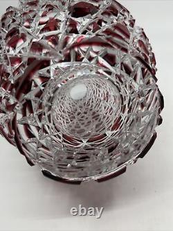 Caesar Crystal Taiga Cranberry Hand Cut To Clear 9.75 Bohemian Vase