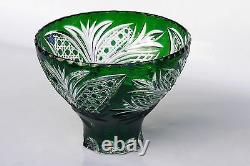 Cased CRYSTAL BOWL /FRUIT VASE 17x22 cm GREEN Cut to clear overlay, RUSSIA, New