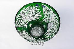 Cased CRYSTAL BOWL /FRUIT VASE 17x22 cm GREEN Cut to clear overlay, RUSSIA, New