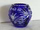 Cased Crystal Flower Vase, Ball 12 Cm High, Blue Cut To Clear Overlay, Russia
