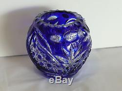 Cased Crystal Flower Vase, Ball 12 cm high, BLUE Cut to clear Overlay, RUSSIA