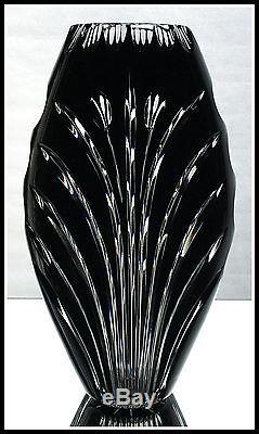 Cattail Bulrush BLACK Vase CUT TO CLEAR CASED LEAD CRYSTAL Contemporary GERMANY