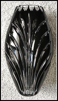 Cattail Bulrush BLACK Vase CUT TO CLEAR CASED LEAD CRYSTAL Contemporary GERMANY