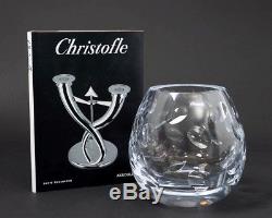 Christofle Clear Crystal Cluny Round Vase Cut Thumbprint Design 6 Tall + Book
