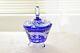 Cobalt Blue Crystal Glass Hand Cut To Clear Footed Compote With Lid