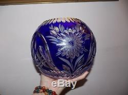 Cobalt Blue Cut To Clear Crystal Round Vase/Bowl floral