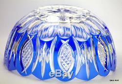 Cobalt Blue Cut to Clear Bohemian Czech Crystal Centerpiece Bowl Vase