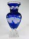 Cobalt Blue Cut To Clear Bohemian Czech Crystal Vase Etched Scene Heavy 16 Tall