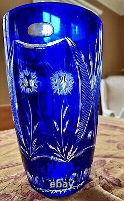 Cobalt Blue Cut to Clear Crystal Vase