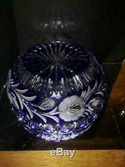 Cobalt Blue Cut to Clear Crystal Vase/Bowl Rosebowl floral pattern Stunning Mint