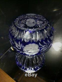 Cobalt Blue Cut to Clear Crystal Vase/Bowl Rosebowl floral pattern Stunning Mint