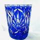 Cobalt Blue Cut To Clear Czech Bohemian Crystal Glass Vase 6.25 In Tall