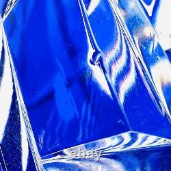 Cobalt Blue Cut to Clear Czech Bohemian Crystal Glass Vase 6.25 in Tall