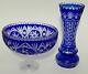 Cobalt Blue Cut To Clear Imported From Poland Crystal Bowl And Vase