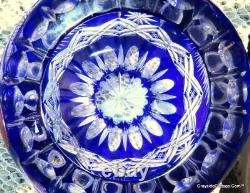 Cobalt Blue Cut to Clear Vase by Schonborner Bleikristall. 24% Deep Cut Crystal