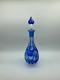 Cobalt Blue Decanter Cut To Clear Crystal Bohemian Rare Hand Crafted