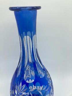 Cobalt Blue Decanter Cut to Clear Crystal Bohemian Rare Hand Crafted