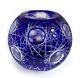 Cobalt Bohemian Crystal Cut To Clear Indigo Blue Rose Bowl Circle Glass Vase Vtg