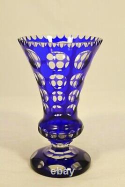 Cobalt Cut To Clear Contemporary Bohemian Crystal Vase (9.25 H x 5.5 W)