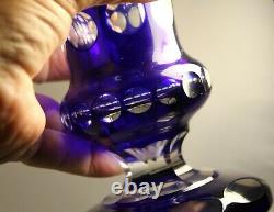 Cobalt Cut To Clear Contemporary Bohemian Crystal Vase (9.25 H x 5.5 W)