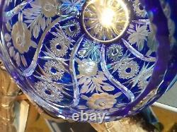 Cobalt Rose Bowl Blue Cut to Clear Fairy Vase, Lead Crystal European Round