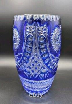 Cobalt Tarnow Lenka Crystal Glass Cut To Clear 11 Tall Vase