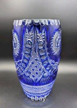 Cobalt Tarnow Lenka Crystal Glass Cut To Clear 11 Tall Vase