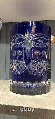 Cobalt blue cut to clear crystal vase