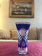 Cobalt Blue Glassware Crystal Cut To Clear Beautiful Vase