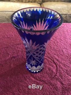 Cobalt blue glassware crystal cut to clear Beautiful Vase