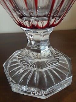 Cranberry Cut Crystal Vase 13 Footed Vintage
