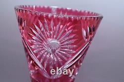 Cranberry Cut to Clear 10 Footed Vase Flowers 72320 Signed