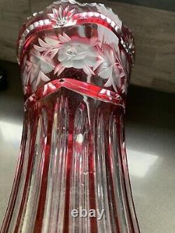 Cranberry Cut to Clear 13 Inches Rose Vase Detailed Excellent Condition