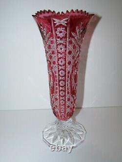 Cranberry Cut to Clear Footed Crystal Vase 1015