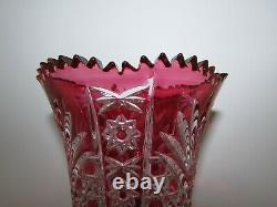Cranberry Cut to Clear Footed Crystal Vase 1015