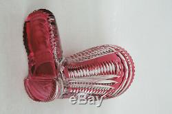 Cranberry Glass Cut to Clear Crystal Equestrian Boot Shoe Vase 1785B