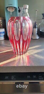Cranberry Red Vase Hand Cut to Clear Czech Bohemian Glass Vase- Val St. Lambert